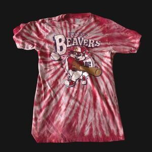 Buc-ees Beavers Baseball Tie Dye T-Shirt Red White Unisex Small Distressed
